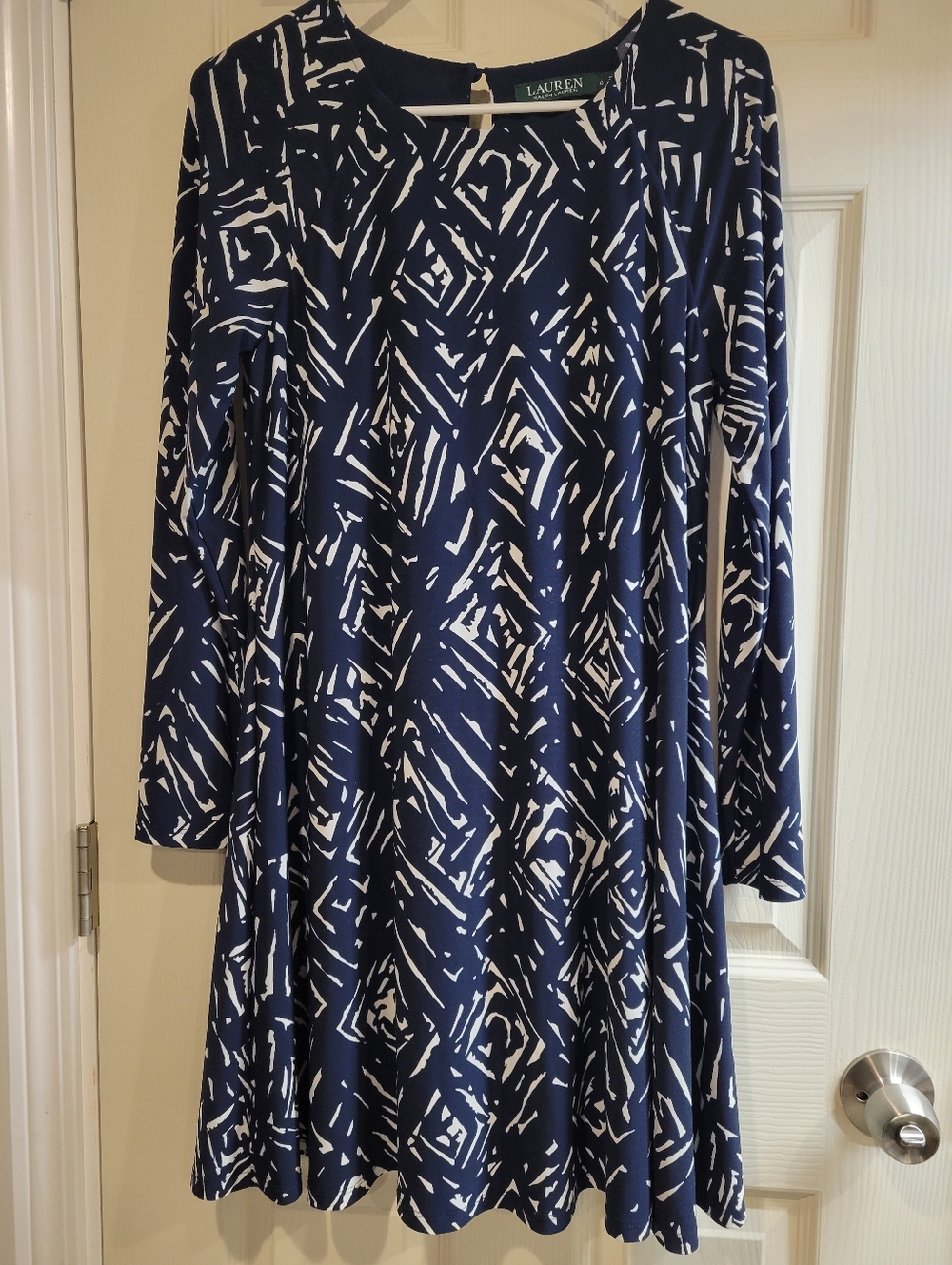 Lauren Ralph Lauren Blue Geometric Print Jersey Dress Size 6